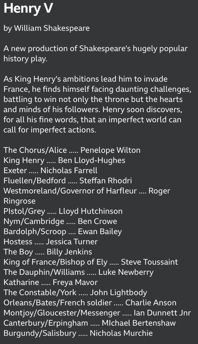 A look at the cast of #HenryV with #BenLloydHughes as the King himself #BLH bbc.co.uk/programmes/m00…