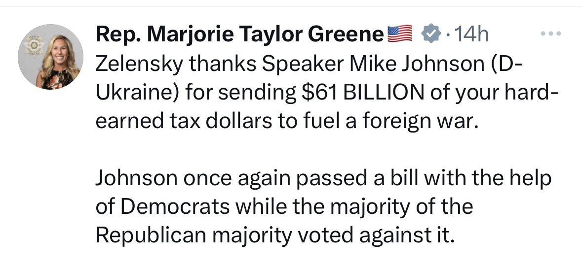 Imagine what the world could’ve saved in lives and money if we had stopped Hitler early. MTG may be the most savagely-ignorant politician ever elected to office. We have a philosophical obligation to protect democracy in Ukraine, and they’re fighting so that we don’t have to.