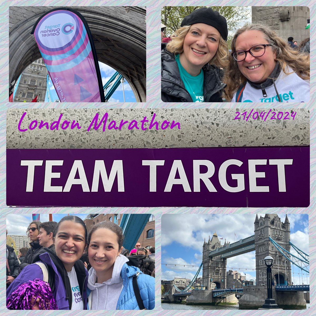 Congratulations to all the runners in the @londonmarathon Great to see charities supporting their runners on Tower Bridge. A beautiful location & an amazing atmosphere. Loved cheering everyone, especially those running to raise awareness and funds for @TargetOvarian 
#TeamTarget