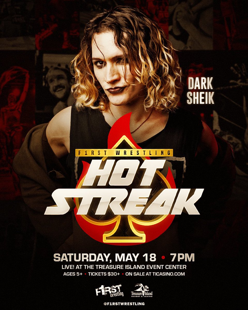 Get your tickets now… Because Dark Sheik returns to @f1rstwrestling, joining us at @ticasino! 🔥𝑯𝑶𝑻 𝑺𝑻𝑹𝑬𝑨𝑲♠️ SATURDAY | May 18th Welch, Minnesota Doors 6pm | Show 7pm | Ages 5+ 🎟️ ticketmaster.com/f1rst-wrestlin…