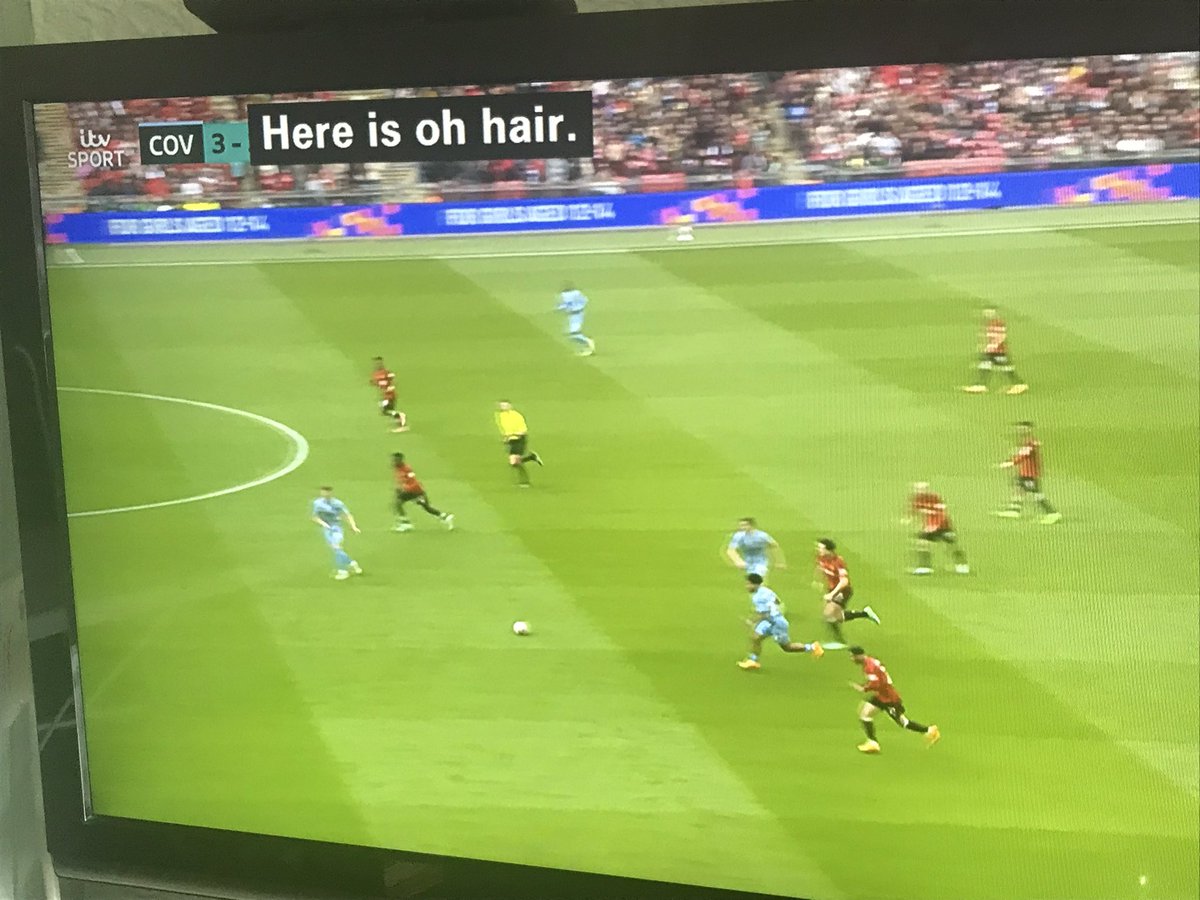 wendybradley's tweet photo. Why do producers not LOOK at the placement of subtitles? @ITV has helpfully moved them to the top of the screen so you can see the football, but placed them over the score. Just move one tab to the right for goodness’ sake! #subtitlefail https://t.co/tDMzGpot8d