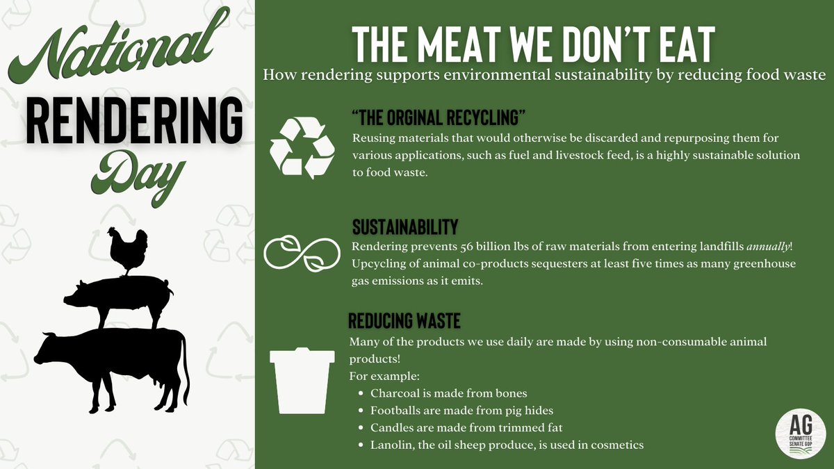 Today is #NationalRenderingDay so lets highlight what has been called the 'original recycling' Rendering converts parts of an animal's meat we don’t eat into safe & sustainable material for products like nutritious pet food, industrial goods & more.