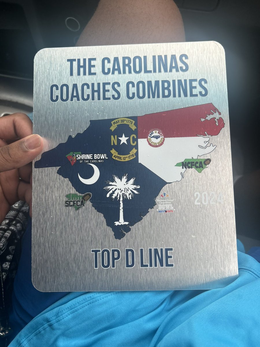 After a great day at The Carolina's Coaches Combine. I earn top D Lineman
<a href="/CoachesCombines/">Carolinas Coaches Combine</a> <a href="/CoachCowan/">Rydell Cowan</a> <a href="/MayberryCedric/">CoachCedMay</a> <a href="/toreyt62/">T-BONE TRENCHES</a> <a href="/CoachVeraldi/">COACH PAYTON VERALDI</a>