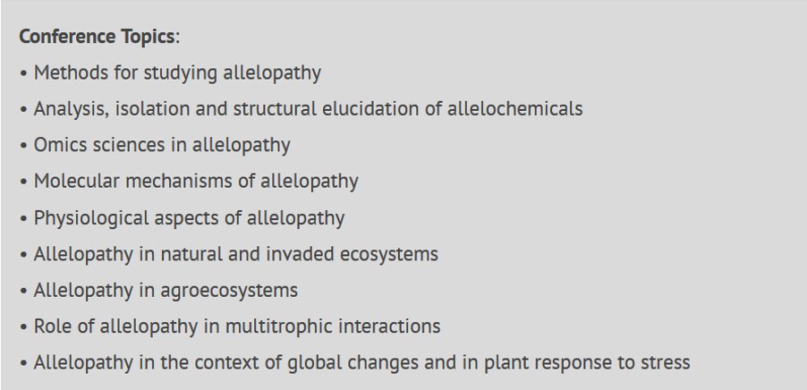 World Congress on Allelopathy
⌛ only 10 days left to submit your abstract!

allelopathycongress.org

#allelopathy #plantplantinteractions #phytochemistry #plantecology #plantscience