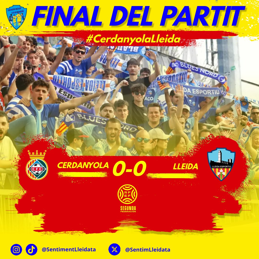 📣Final del partit a Cerdanyola ‼️

‼️➖ El Lleida no passa de l'empat a 0 a Les Fontetes i perd el lideratge tot i sumar un punt

👉Següent parada, al Temple davant l'Europa

💙🙌Som-hi Equip!

#LleidaEuropa #Lleida #LleidaEsportiu #BlaualCor #AraOMai