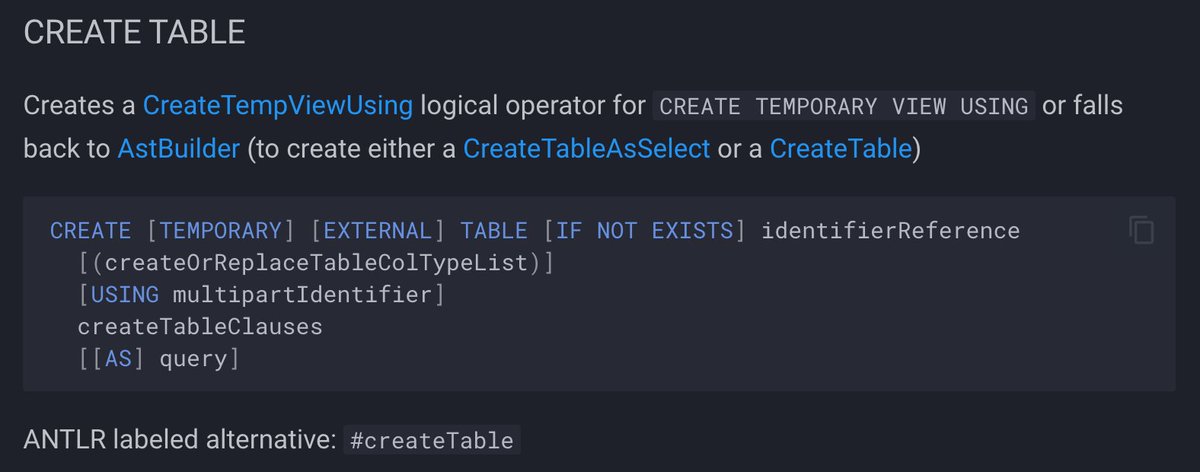 jaceklaskowski's tweet image. Even wondered what happens after CREATE [[GLOBAL] TEMPORARY] VIEW AS statement is executed in #ApacheSpark #SparkSQL?

Start here ➡️ books.japila.pl/spark-sql-inte…

...and follow along until you know it all or got qqs that I could answer in a follow-up 😉