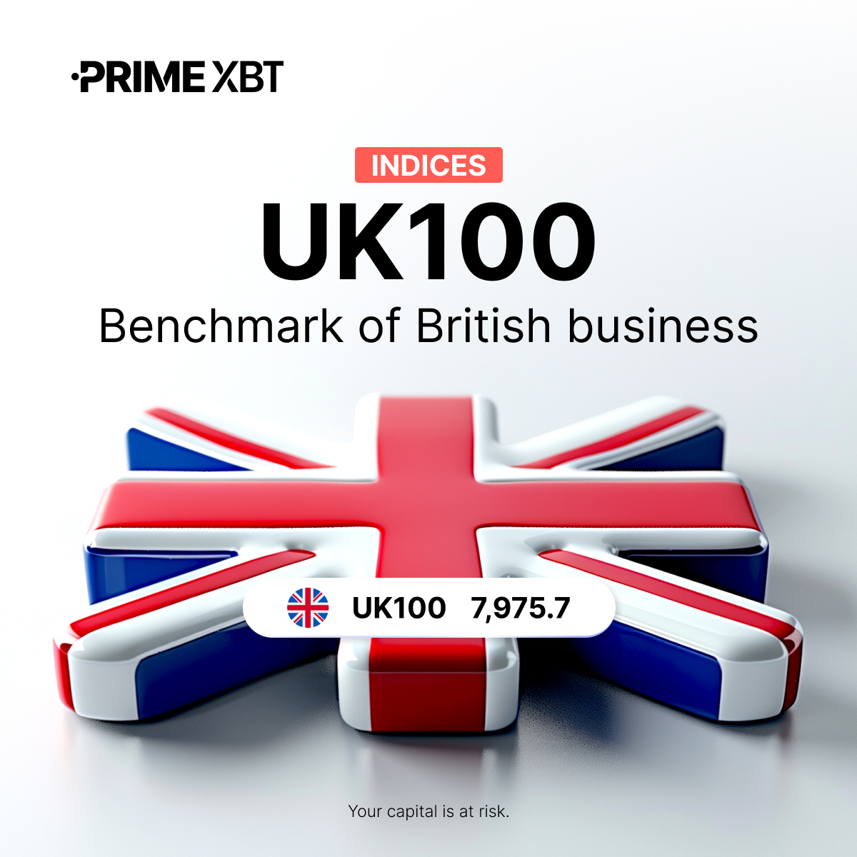 🇬🇧 Trade London's financial market. Explore the #UK100, where Britain's top companies come together. An Index for those looking to diversify with UK and globally-operating firms. 🌍 ➡️ Start here: eng.primexbt.com/3SSLpYU