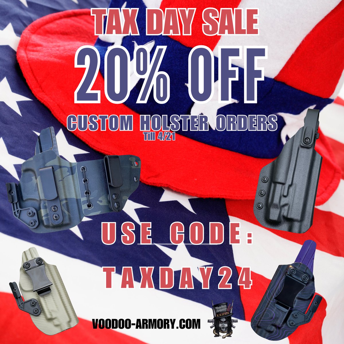 Last day to get 20% OFF custom holster orders. Ends at midnight. Take advantage while you can #customkydexholsters #customholster #gunlife #pewpewlife #voodooarmoryholsters #mississippi #2ndamendmentrights