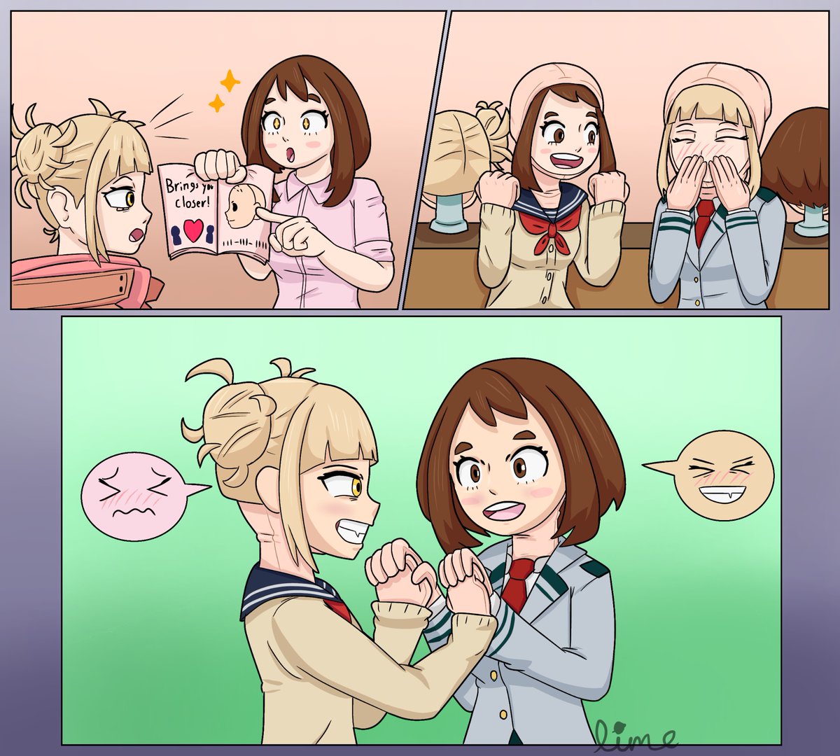 Toga and Ochako are finally having a discussion about romance. Why in involves kig I have no idea but @KigScarlet thought it would be really cute #kig #art #commission #mha #togachako