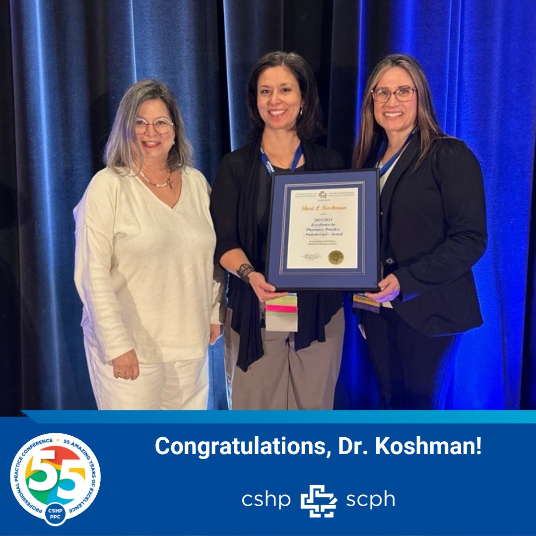 🌊 The heart of Dr. Sheri Koshman's pharmacy practice beats with an unwavering dedication to her patients' well-being, earning her this year's Excellence in Pharmacy Practice Award for Patient Care.

Congratulations Dr. Koshman! 

#CSHP_PPC
<a href="/AHS_media/">Alberta Health Services</a> <a href="/cshp_ab/">Canadian Society of Healthcare-Systems Pharmacy-AB</a>