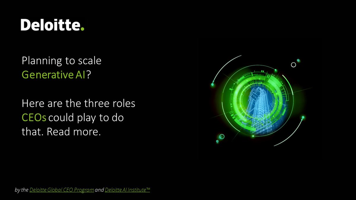 In the journey of adopting Generative AI, the CEO's role is vital. Discover why in Deloitte's latest article. deloi.tt/3Q1onNx
