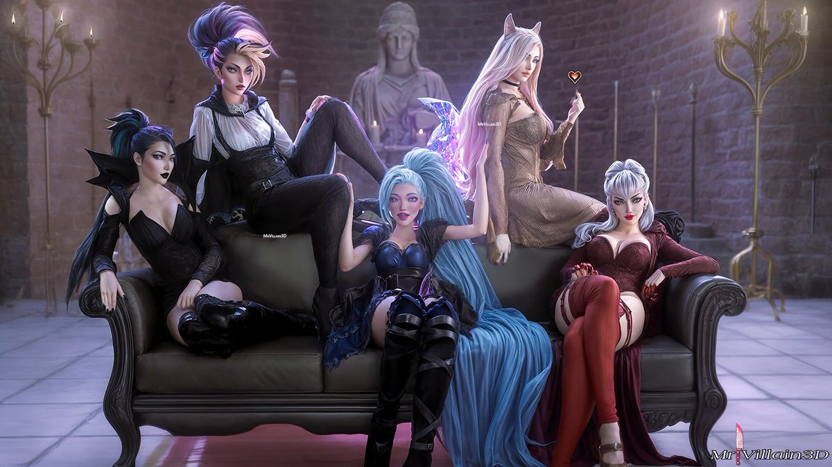 🖤 Goth K/DA 🖤 I really worked a lot for this piece, Hope you like It ❤️ K/DA models by: @SokuRabbit Seraphine by: @MeradeDAZ -Don't re-edit my art -Reposts with credits #kda #LeagueOfLegends #Wildrift #kaisa #evelynn #akali #ahri #seraphine #allout #goth #artwork #fanart