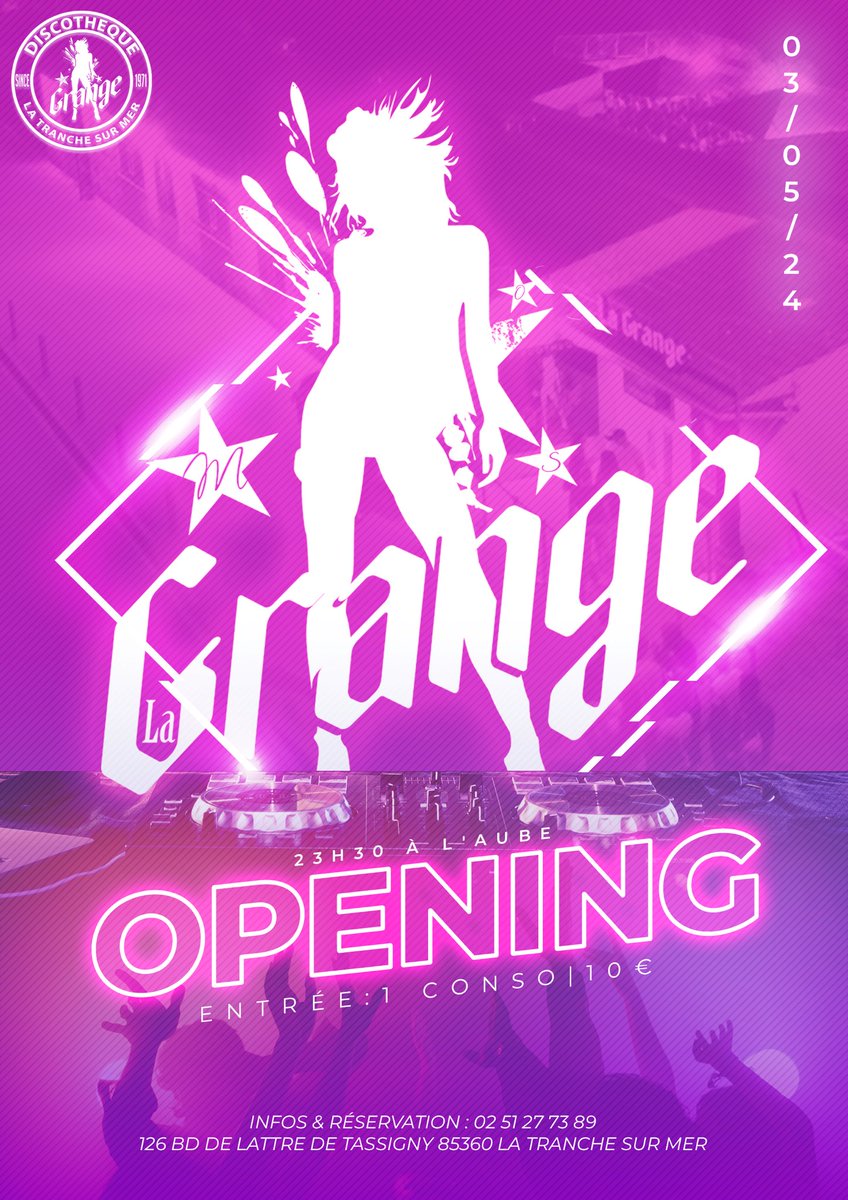 ARE YOU READY GRANGEURS ? ♥️
L’aventure recommence… 🎉

OPENING PARTY  
VENDREDI 3 MAI  - START 23H30
De nombreux cadeaux à gagner 🎁🤪