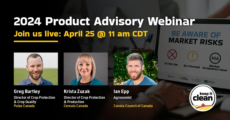 Register for the @KICCanada 2024 Product Advisory webinar TOMORROW to learn more about this year's crop protection product categorizations and to help keep markets open for all. Sign up at: keepitclean.ca/2024ProductAdv… #KICCanada #cdnag