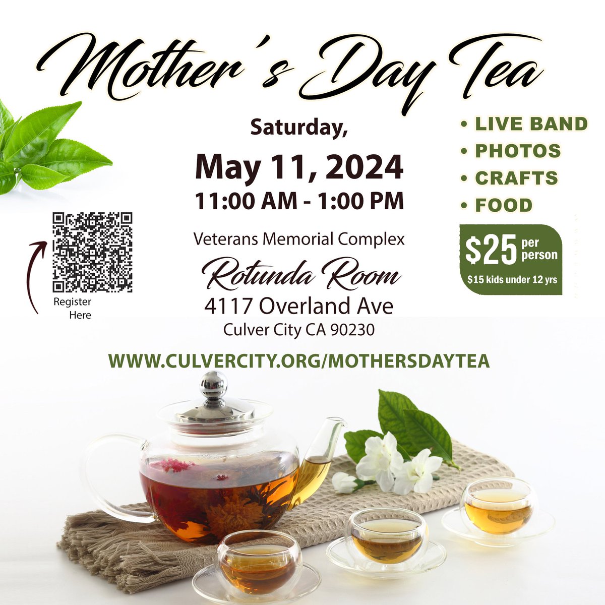 Come out and celebrate all of the mothers in your life on Saturday, May 11, 2024 from 11 AM - 1 PM at the Veterans Memorial Complex in the Rotunda Room. Tickets are $25 per person and $15 per child ages 12 and under. Register: ow.ly/1PCp50RgCjj