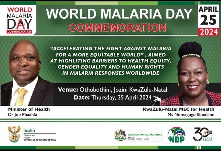 #WorldMalariaDay2024 will be commemorated in Othobothini, Jozini in KwaZulu-Natal on April 25, 2024.