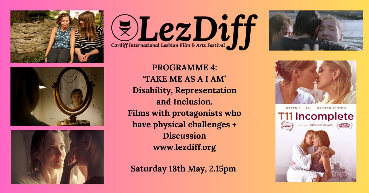 Join us at LezDiff on Sat 18th May to watch 4 short films and a feature film about LGBTQ+ women with disabilities. Afterwards, a panel will be discussing representation on screen and inclusion in real life. lezdiff.org/more-info-on-t… #lezdiff #lezdiff2024 #cardifflesbians #lesbian