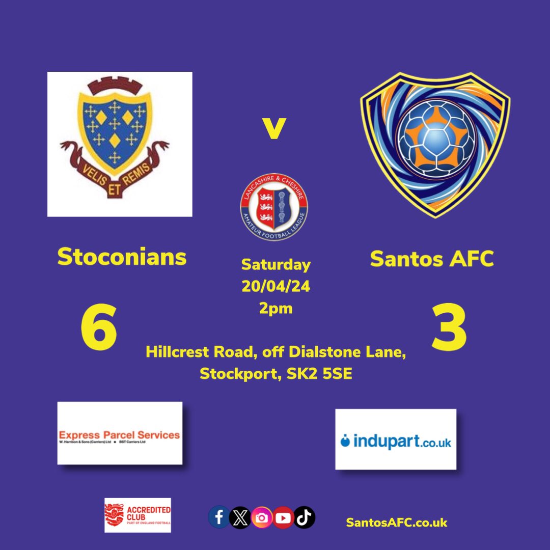 Full Match Report on our Facebook page!

#SantosFirstTeam #SantosAFC #football #localfootball #grassrootsfootball #teamwork #fun #unique #nuturing #inspiringtheplayersoftomorrow #oldham #GreaterManchester #lancashireandcheshireleague #eps_expressparcelservices #Indupart