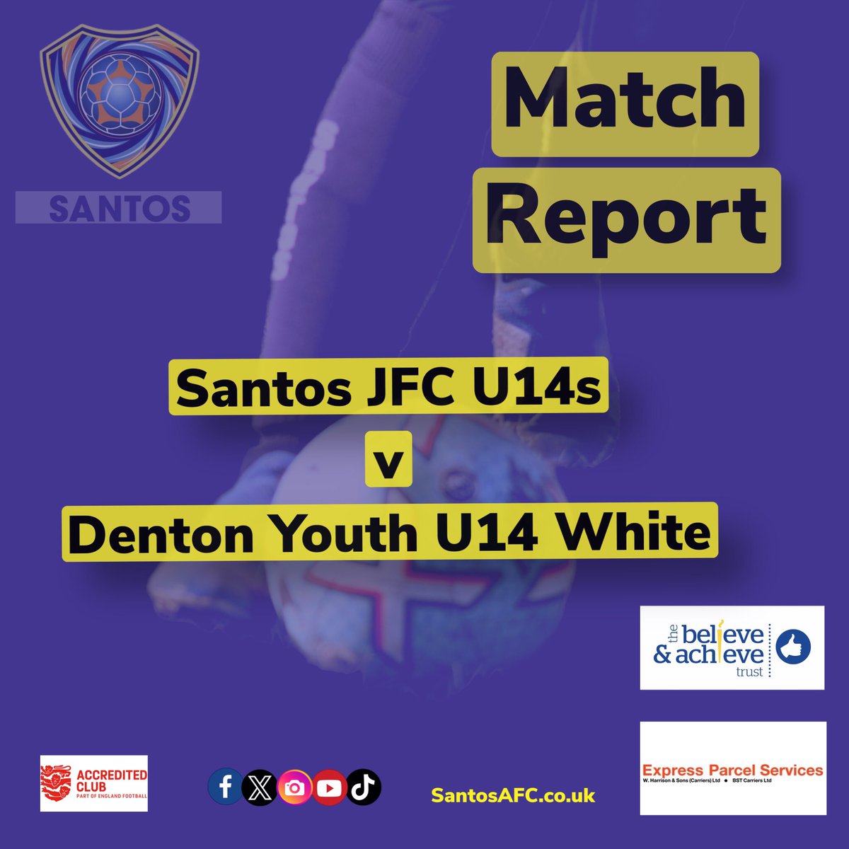 Full Match Report on our Facebook page!

#SantosU14s #SantosYouth #SantosAFC #u14s #football #localfootball #grassrootsfootball  #fun #unique #nuturing #inspiringtheplayersoftomorrow #oldham #GreaterManchester #emjfl #EPS_expressparcelservices #theachievenandbelievetrust