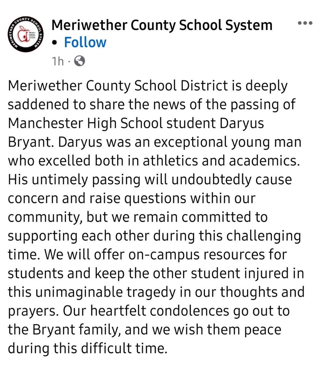 Condolences go out to @MHSBlueDevils21 and the entire community of Manchester. Another loss to a program that has been hit pretty heavy these last few months. Prayers up for Daryus’s family and teammates at this time. @wtvmsports