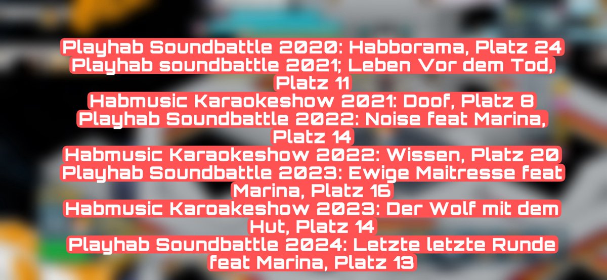 Liebe Habbo Community, mit bedrückenden Herzen müssen wir mitteilen, dass BlackRedstone von der Habbo-Welt gegangen ist. Er hinterlässt tolle Songs, anbei gibt es die Historie in einem Bild. Alle Platzierungen die er geschafft hat.