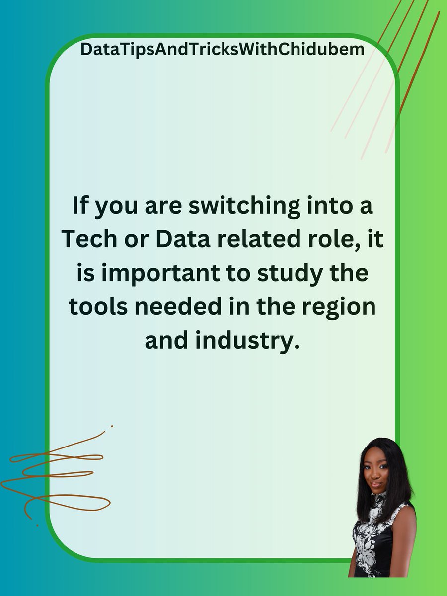 Study the tools....

#DataTipsAndTricksWithChidubem #Techishiring #WomeninTech
#DataAnalyst #DataAnalytics #BusinessIntelligence #MicrosoftExcel #MicrosoftPowerBI #SQL