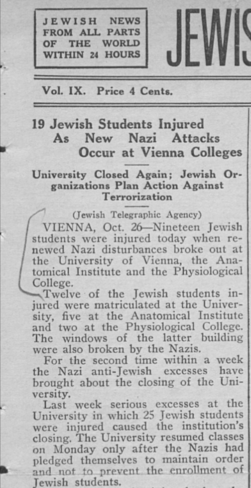 Look familiar? This JTA Jewish Daily News Bulletin from October 1932 is not so different from Jews’ daily news feeds since October 2024. This game of spot the difference is getting more and more difficult…