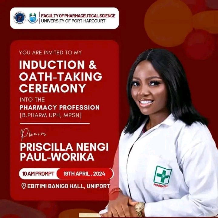 Meet Priscilla Paul-Worika, Overall Best Graduating Student Of UNIPORT Pharmacy On Friday, with a (record breaking) CGPA of 4.78, Pharm. Priscilla Paul-Worika was inducted into the Pharmacy Council of Nigeria (PCN) as the overall best graduating student, Faculty of