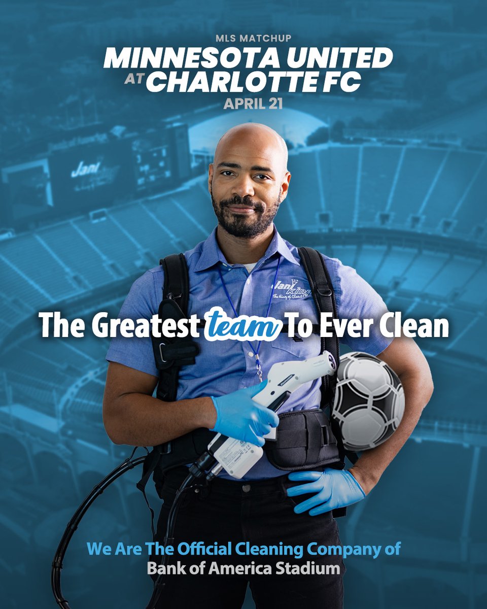 🚨 Game day goal: 🚨 @CharlotteFC hosting @MNUFC at @BofAstadium! 🏟️ The local Jani-King Clean Team is keeping the stands and stadium spotless, ensuring every fan's experience is a winning goal.⚽ #CleanTeam #MLS #Goal #Cleaning #CommercialCleaning #JaniKingClean #KingofClean