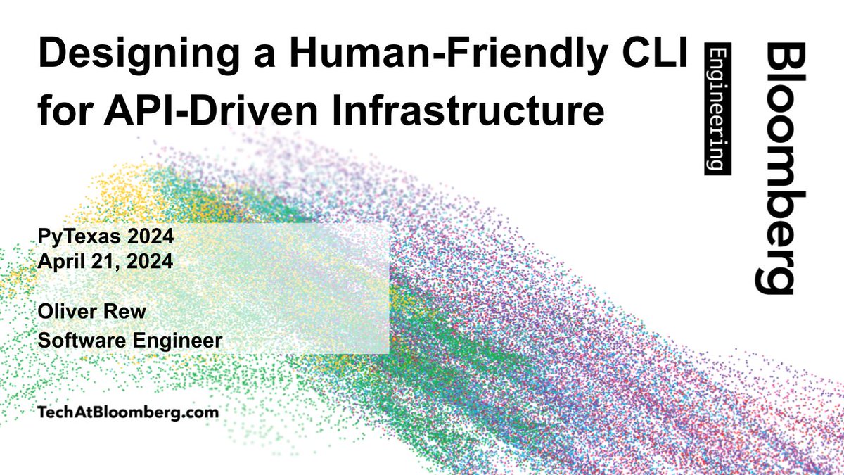 In his #PyTexas2024 talk 'Designing a Human-Friendly CLI for API-Driven Infrastructure' today (2:50 PM CDT), Oliver Rew will explore how his team built a stable, extensible REST #API & constituent CLI to greatly improve interactions with our infrastructure bloom.bg/3Wb77JT