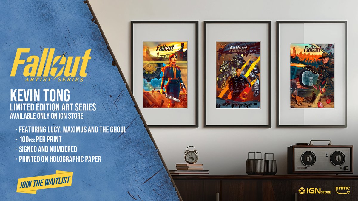 IGN Artist Series: Kevin Tong Fallout prints are coming to the IGN Store! Act quickly, because only 100 prints will be made per design. Early access pre-order starts on 4/22 at 9am Pacific for $260, shipping in mid to late May. store.ign.com/pages/ign-arti…
