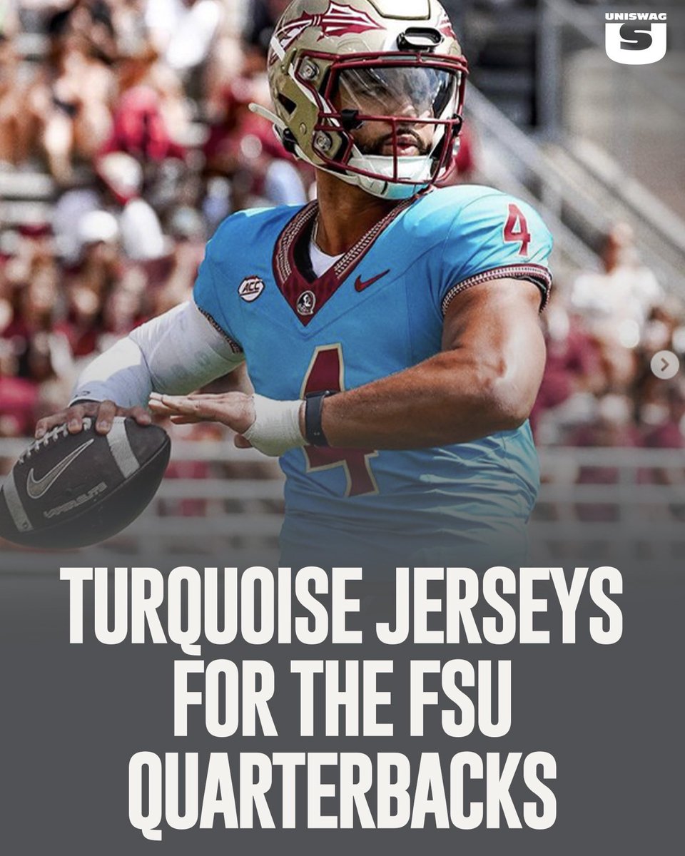 The @FSUFootball QBs wore turquoise jersey in their Spring Game. #uniswag