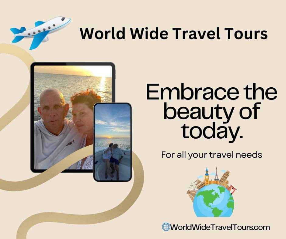 'Embrace the beauty of today with World Wide Travel Tours! 🌍✨ Whether you dream of sandy beaches or bustling cities, we're here for all your travel needs. Let's make your Sunday unforgettable! #WorldWideTravelTours #SundayAdventure'