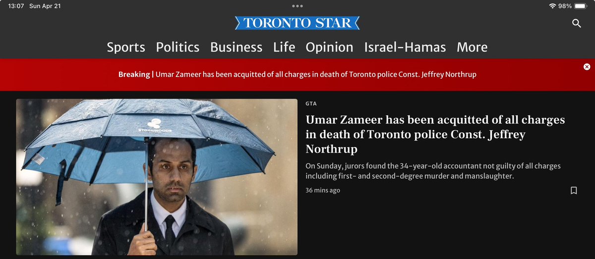 🧵 So, Mr. Umar Zameer has just been acquitted by a jury of all charges, not only of first degree murder (which would have required him to know the man who died was a police officer) but of second degree and manslaughter. In other words, folks, it was a horrible accident.… 1/4