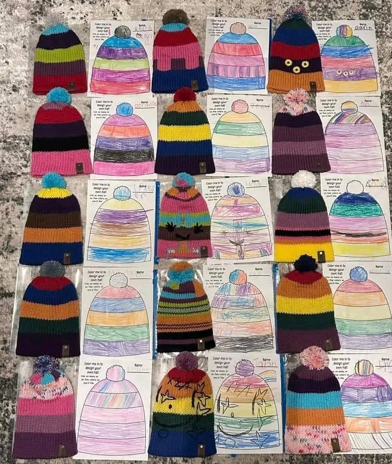 @CollinRugg A New York woman who owns a yarn shop (South Road Stitches) asked her daughter’s teacher to have all of her students color a picture of a winter hat. When the students returned from Winter Break, she had knitted each one an actual hat matching their drawing, getting the colors