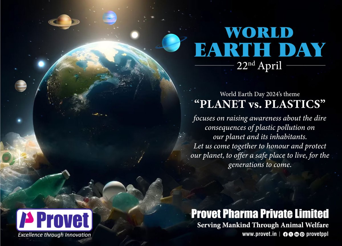 World Earth Day 2024’s theme is “Planet vs. Plastics.'

Let us honour and protect our planet, to offer a safe place to live, for the generations to come.

#Provetpharma #WorldEarthDay #PlanetVsPlastics #saynotoplastic #sustainability #protectnature #saveplanet #savetheearth