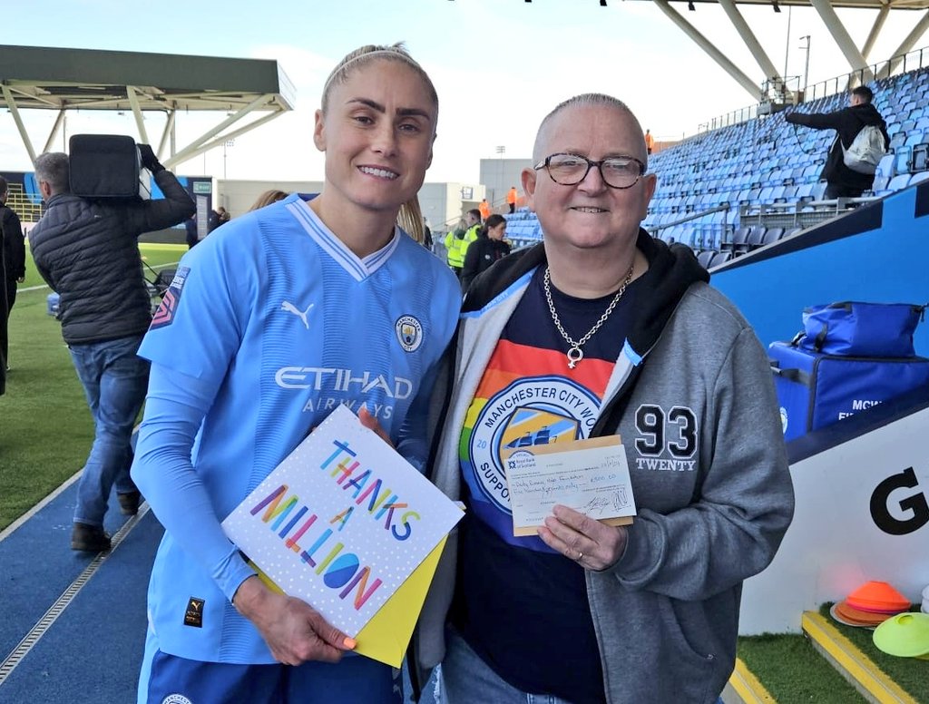 @MCWFC_OSC Chair @Blandie1 was proud to present @stephhoughton2 with a cheque for £500 today from the @TheOSC8 for the @DarbyRimmerMND Blandie and OSC secretary @blueberry1894 also raised £730 in the March Of The Day event So together that's £1,230 for an amazing cause 🩵❤️🩵