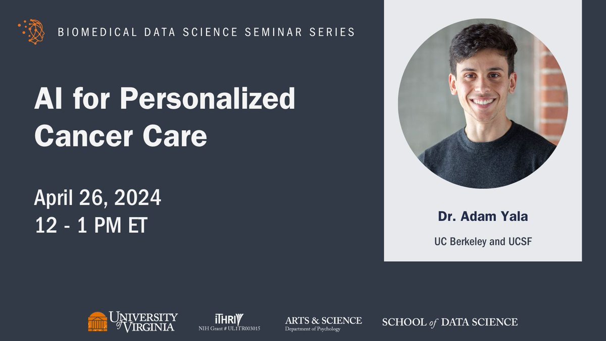 April 26. 9AM PT. CPH's @YalaTweets speaks in @UVAdatascience seminar series on balancing early detection/over screening in cancer. including new methods for risk assessment and personalized screening policy. Livestream here: buff.ly/4d53o6y
