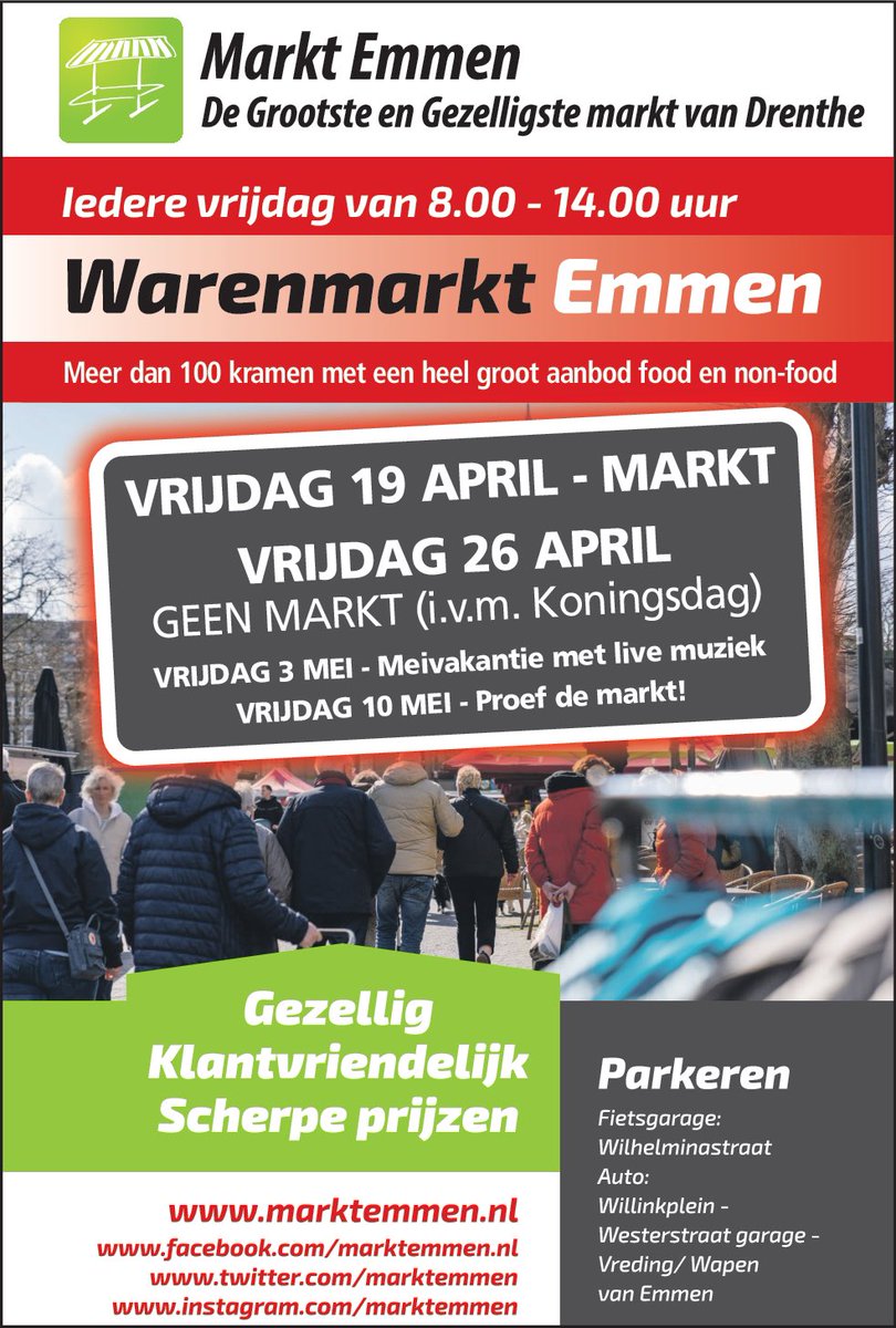 Vrijdag 26 april is er geen Warenmarkt ivm de voorbereidingen voor Koningsdag.  

Vrijdag 3 mei weer welkom👍 

#emmen #koning #markt #vrijmarkt #drenthe