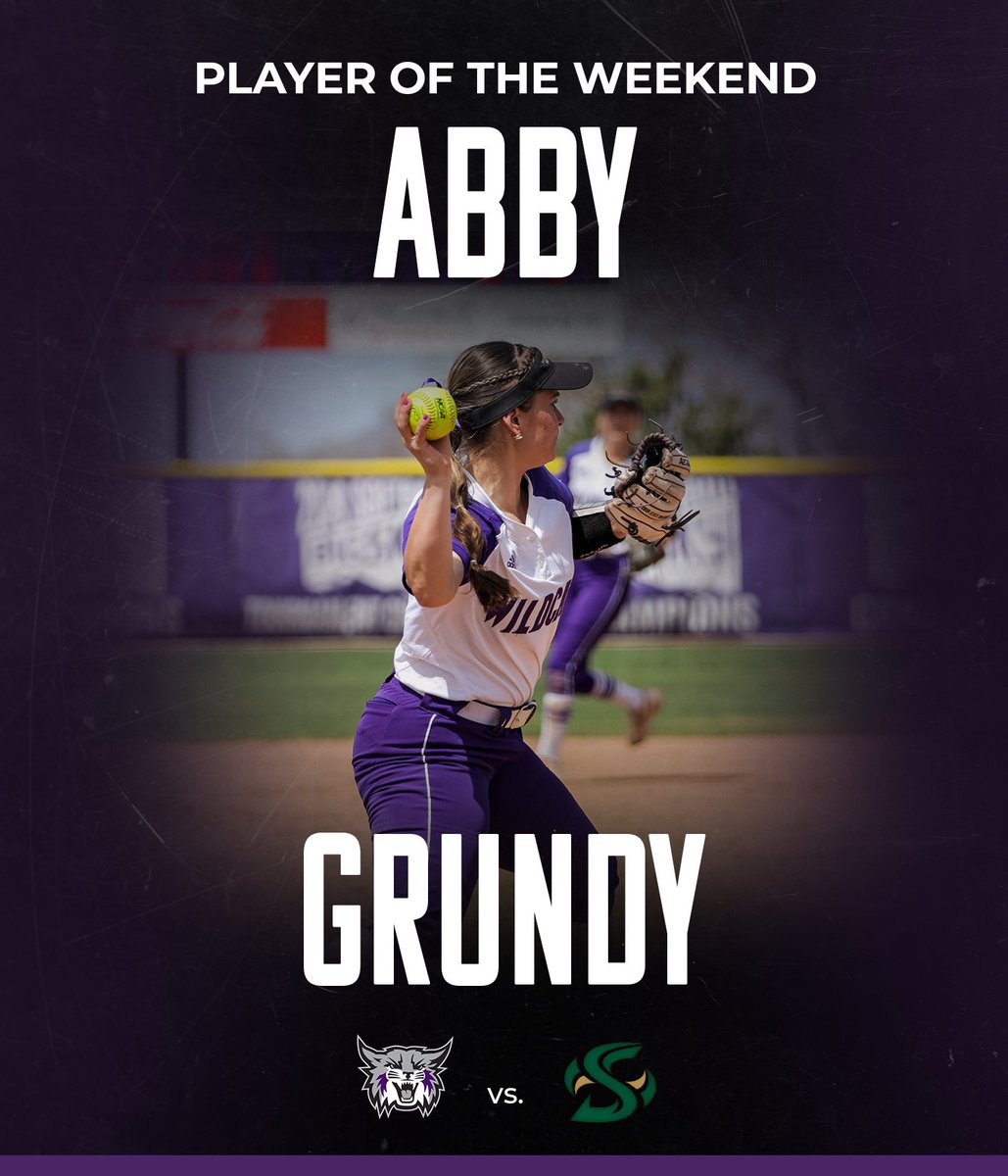 Wildcat Player of the Weekend!😸 Brooke Hatfield earned one win for the Wildcats in the weekend series against Sacramento State. She pitched a complete game and recorded three strikeouts! Abby Grundy went 8 for 12 at the plate with four RBI and two runs against the Hornets!