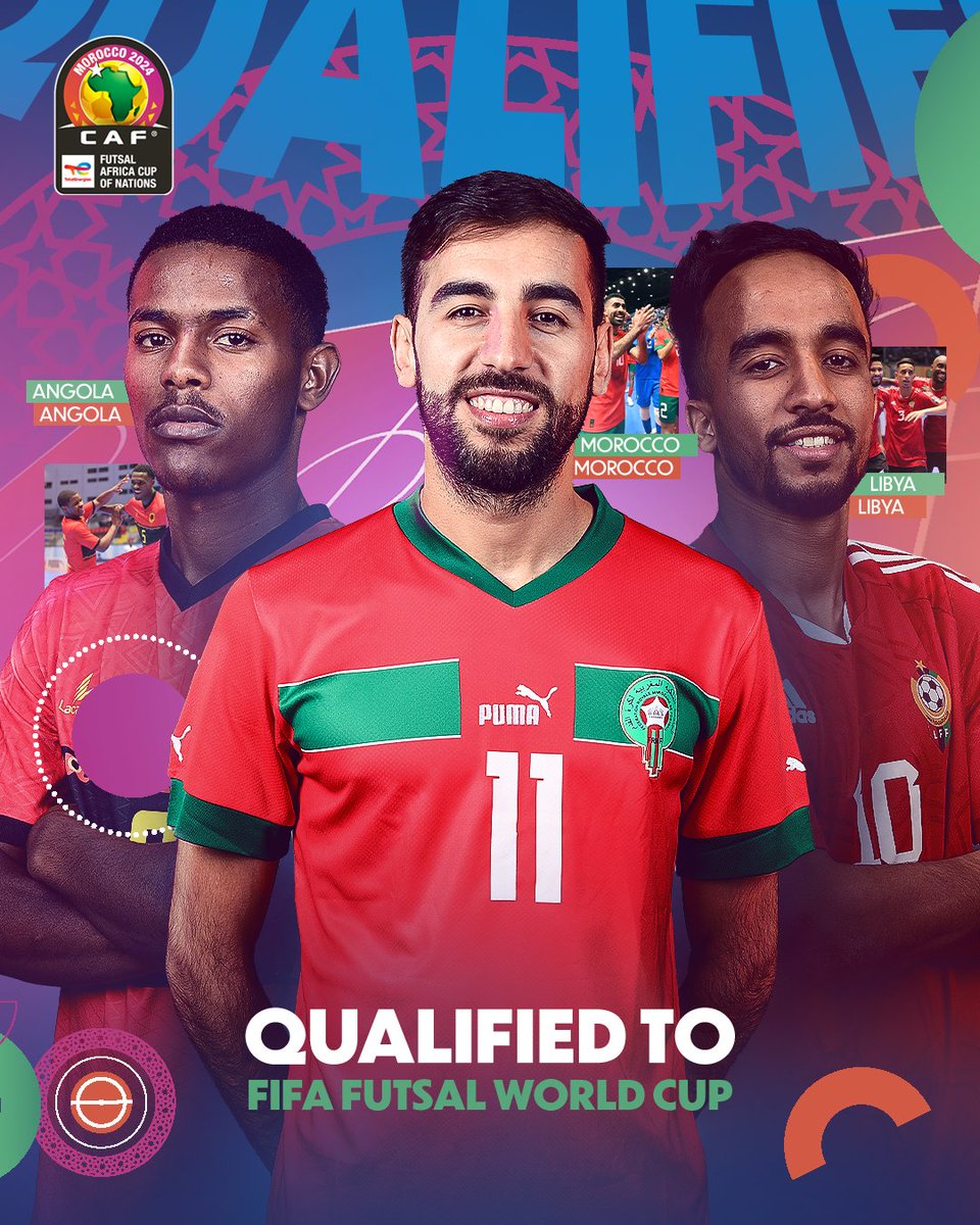 🇲🇦 Morocco
🇦🇴 Angola
🇱🇾 Libya

Congratulations to our #FutsalWC representatives. 👏