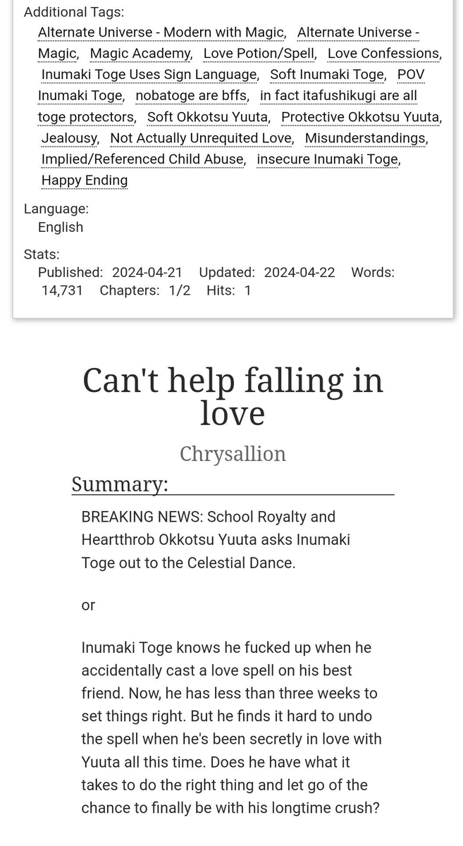 So I decided to write another #inuokko / #ottoge fic 😳😳😳

it was supposed to be a oneshot but it got too long so I'm splitting it in half

link: archiveofourown.org/works/55370278…