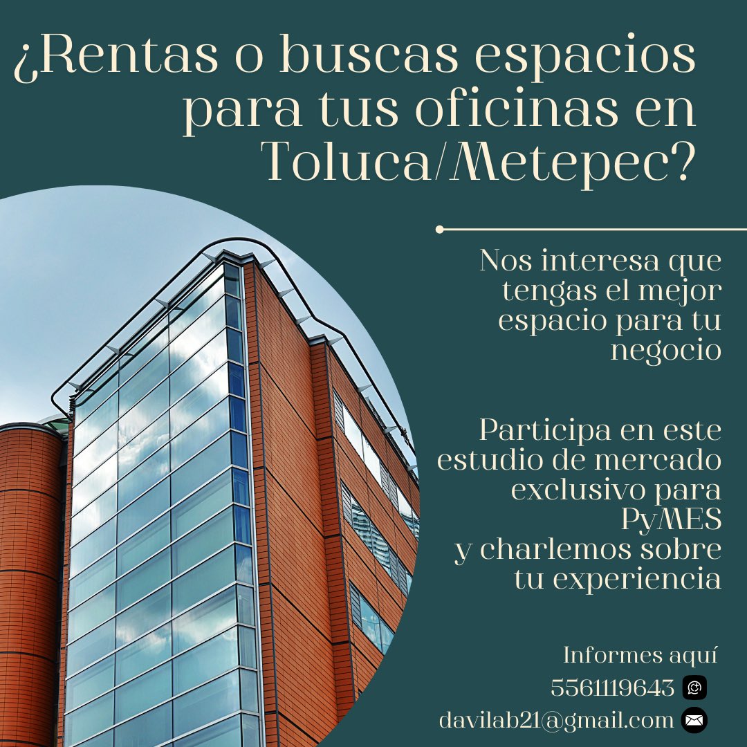 BrendaDavila's tweet photo. Amig@s, colegas… estoy ejecutando un estudio para PyMEs en Toluca y Metepec… te interesa participar? Info aquí ⬇️ #PYMES #Toluca #Metepec https://t.co/P3bNCvFf79