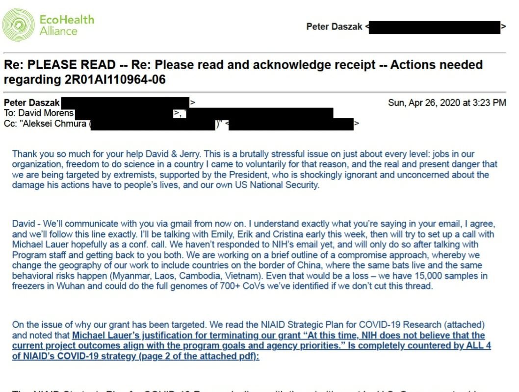 Rappel : DES COURRIELS RÉCEMMENT DÉCOUVERTS Peter Daszak d'Ecohealth : 'nous avons 15 000 échantillons [de coronavirus] dans des congélateurs à Wuhan'. #FauciAndHisTeamInJail