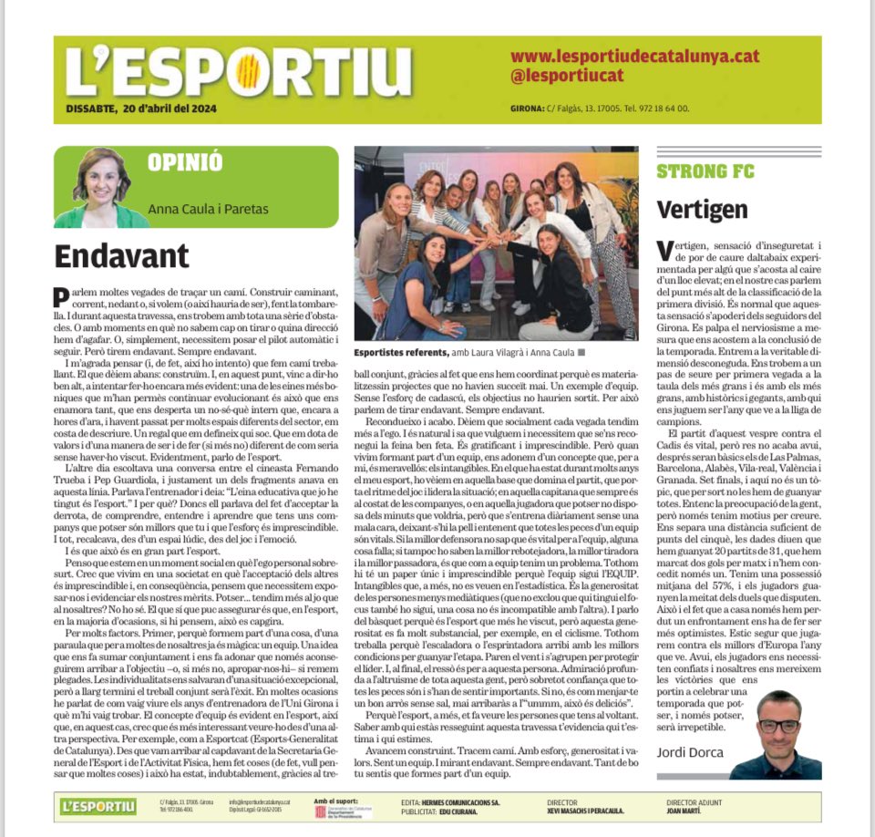 Amb l'@anna_caula compartim passió i també la nostra visió sobre el món de l'esport 👇🏻