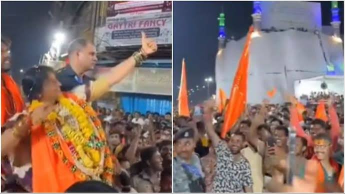 An FIR has been filed against the @BJP4India candidate #MadhaviLatha, contesting for the #Hyderabad MP seat against @asadowaisi , for allegedly making a gesture resembling shooting an arrow towards a Masjid during the recent Ram Navami procession in the old city.