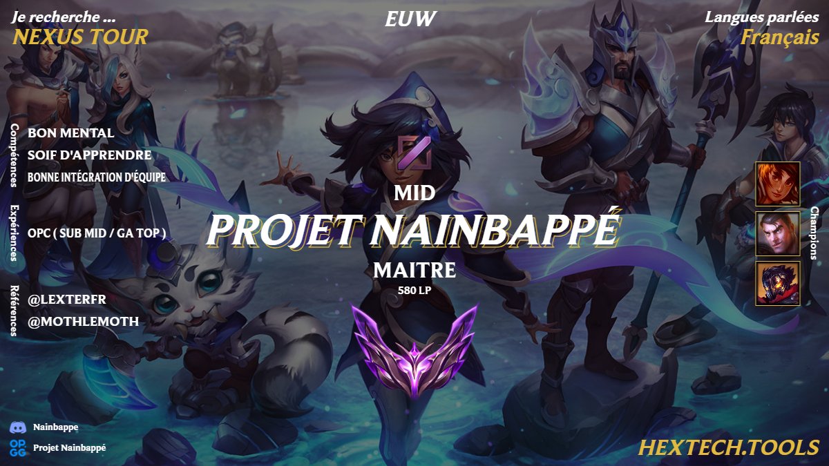 Salut. Après un stage d'observation de 3 mois chez @OPCEsports , je me sens prêt à intégrer une équipe pour l'étape 4 du NT. Mp pour + d'infos Références : @Mothlemoth @Lexterfr @LoL_LFT_Fr