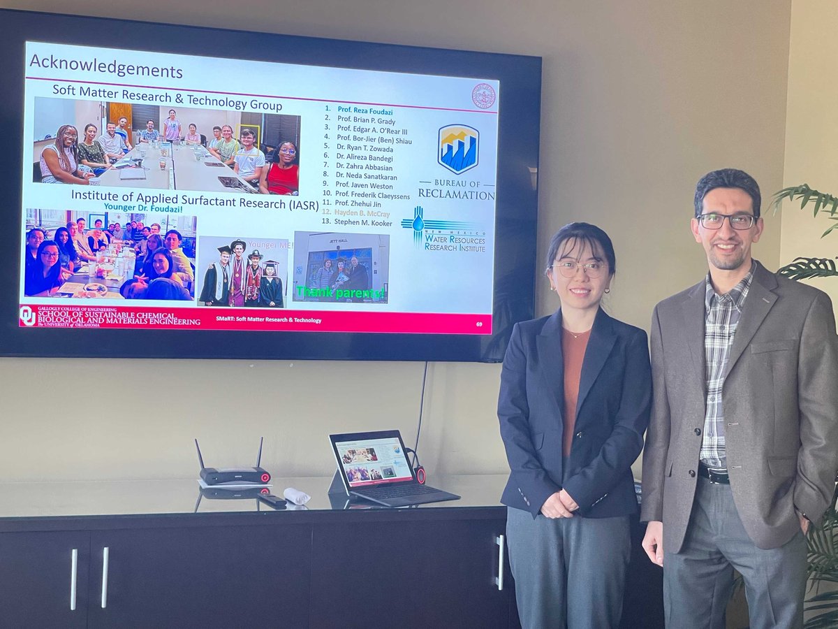 Reza_Foudazi's tweet image. Congratulations to @Muchu_Zhou for successfully defending her Ph.D. She is the #6 PhD from SMaRT Lab. Since joining as an undergrad researcher, Muchu has worked on #rheology of emulsions, #porous #polymers from emulsion templating, and colloidal and interfacial behavior of #PFAS.