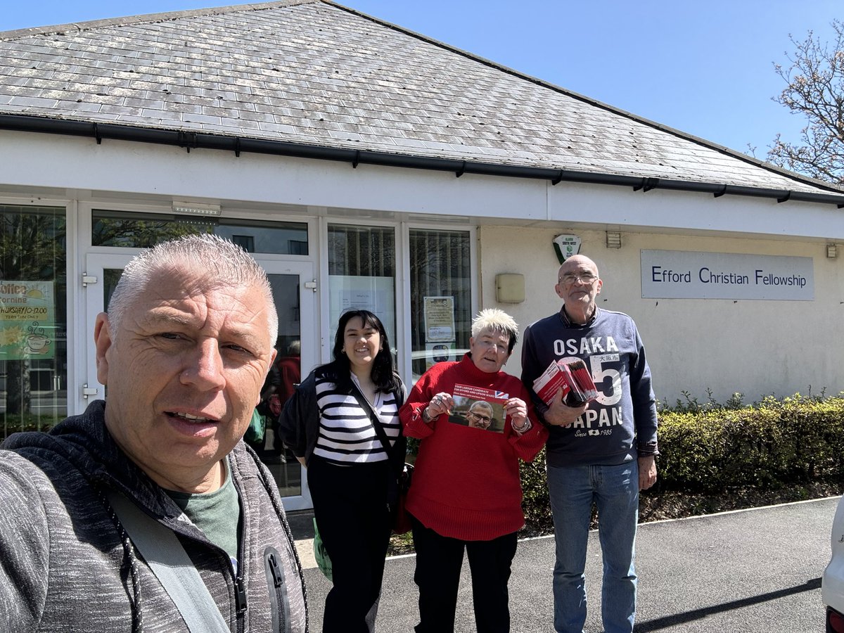 Great to be out in the sun with @d4licce @BarryDawe2 & Pauline Murphy to get @PaulMacPlym re-elected for Efford & Lipson Ward .