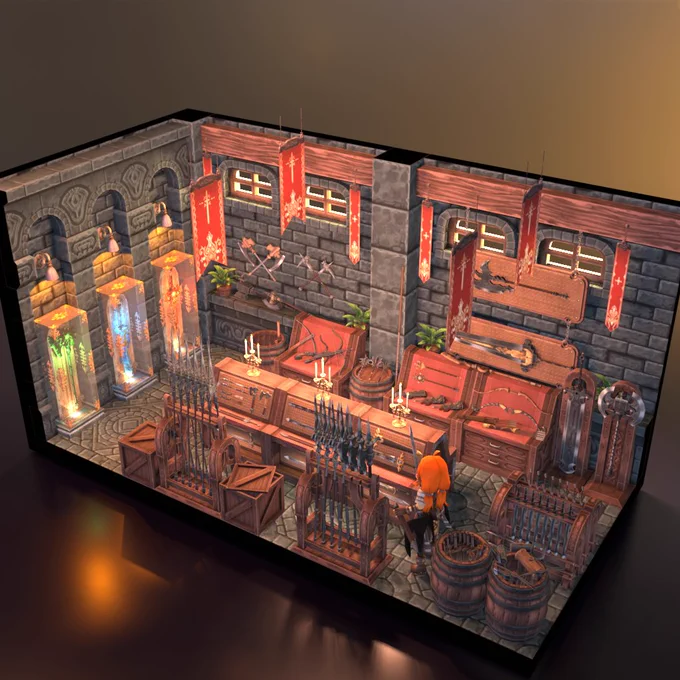 完成～!!冒険者御用達の武器屋のイメージ。Complete! ! An image of a weapon shop used by adventurers.#3D #blender #isometricart 